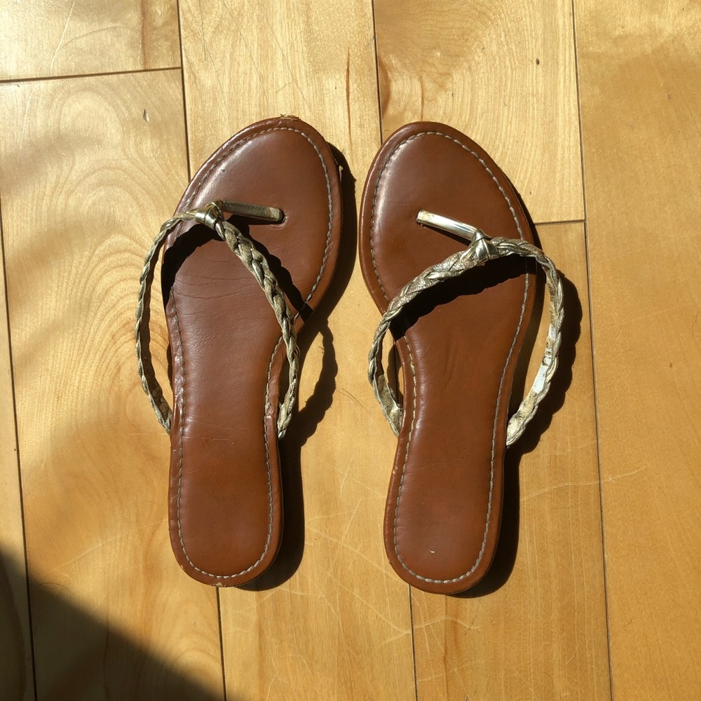 Leather and gold dressy flip flops